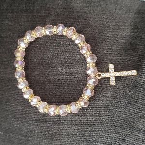 HANDMADE IN TURKEY PINK IRIDESCENT GOLD CROSS WITH DIAMONDS